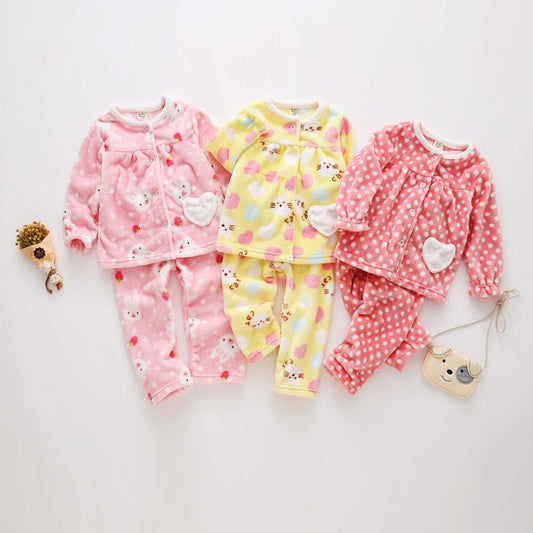 Flannel thickening girls' flannel autumn children's pajamas