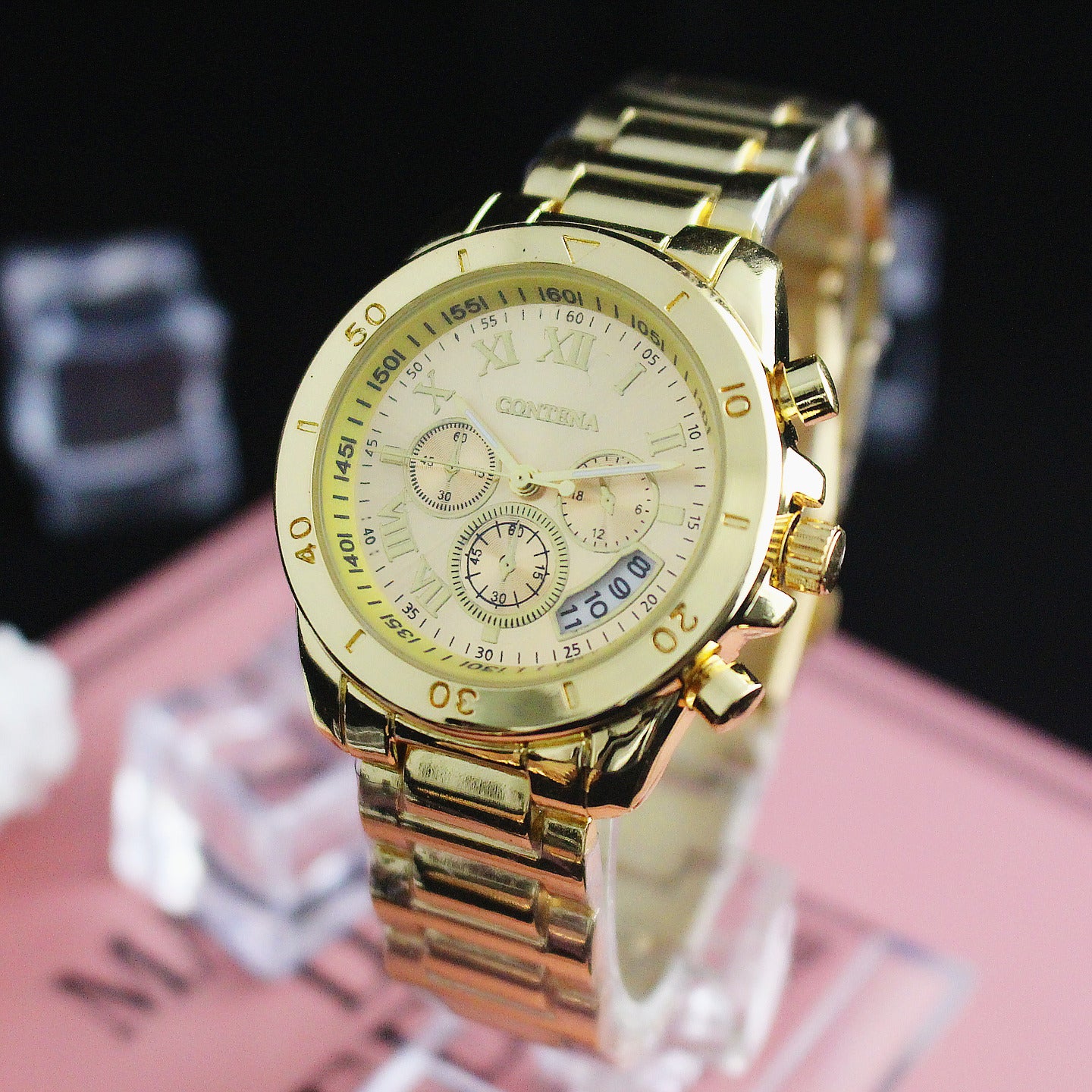Vintage three-eye quartz watch
