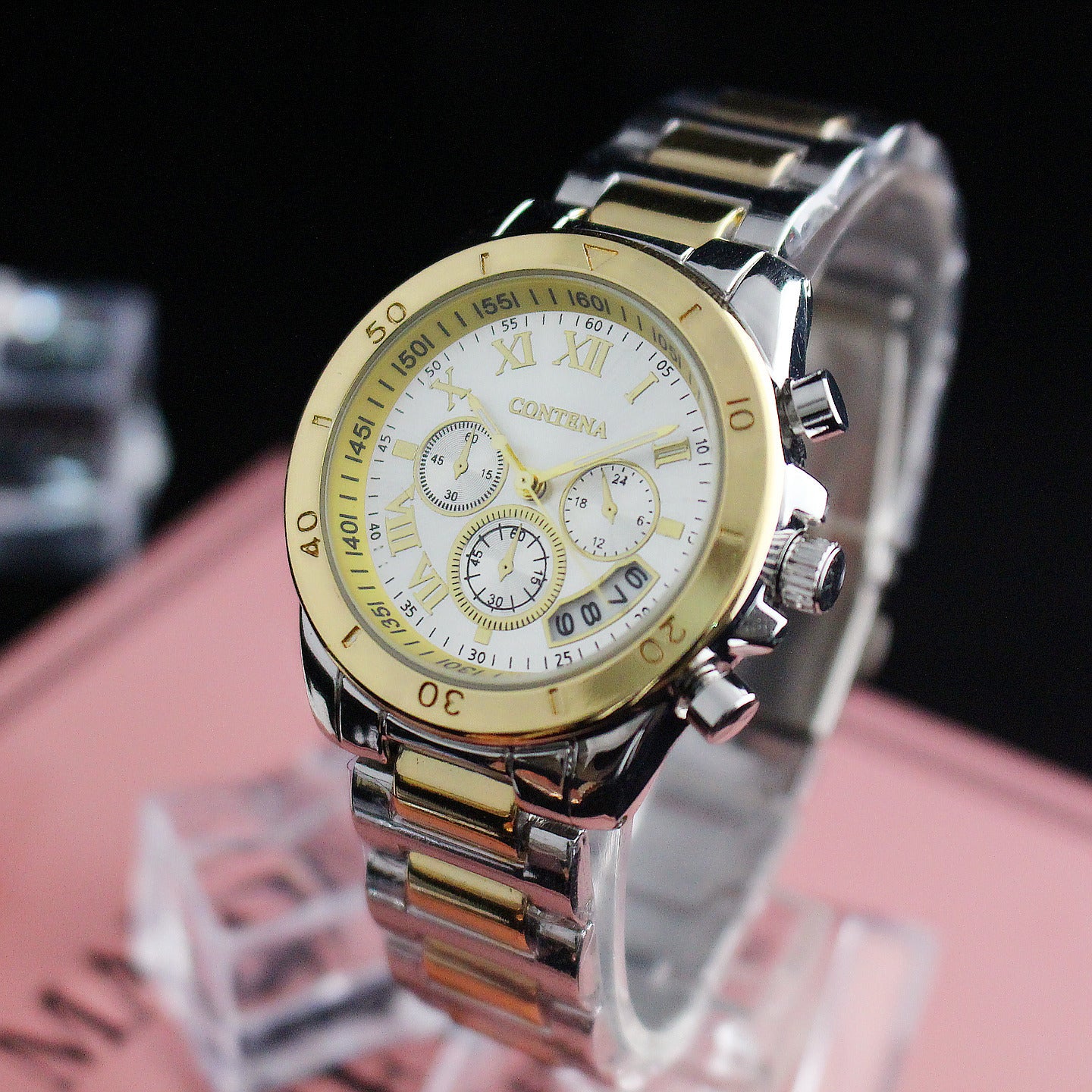 Vintage three-eye quartz watch