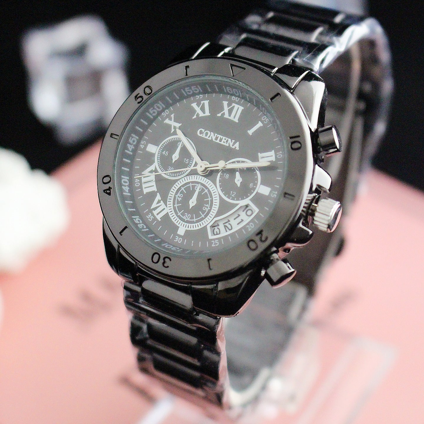 Vintage three-eye quartz watch