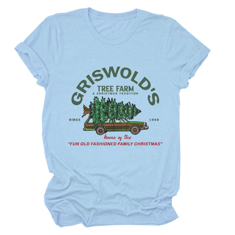 Christmas Tree Letters Fashion Short-sleeved Christmas Round Neck Women's T-shirt