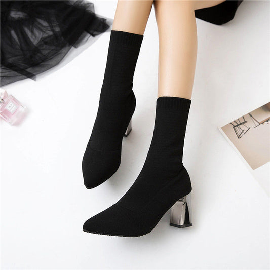 Socks pointed toe boots