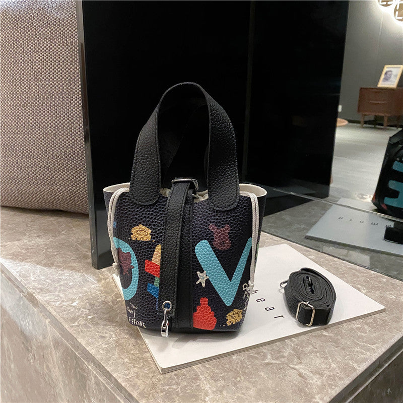 Female cartoon doodle diagonal bag