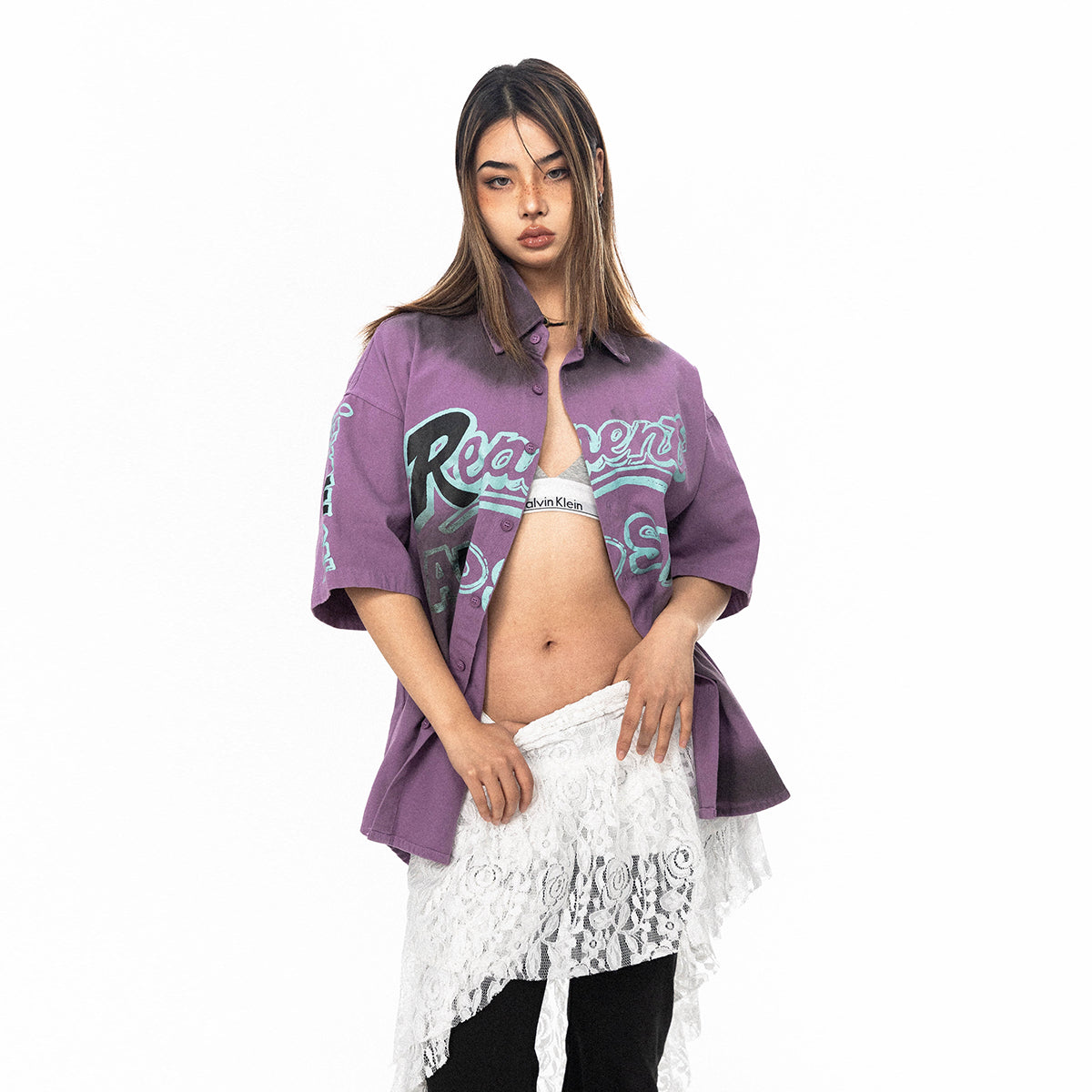 Wu Lekvar American Tie-dye Letter Print Shirt