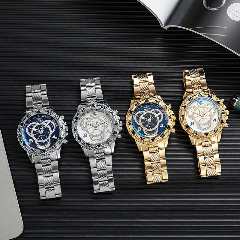 Men's All-match Simple Three-eye Steel Watch