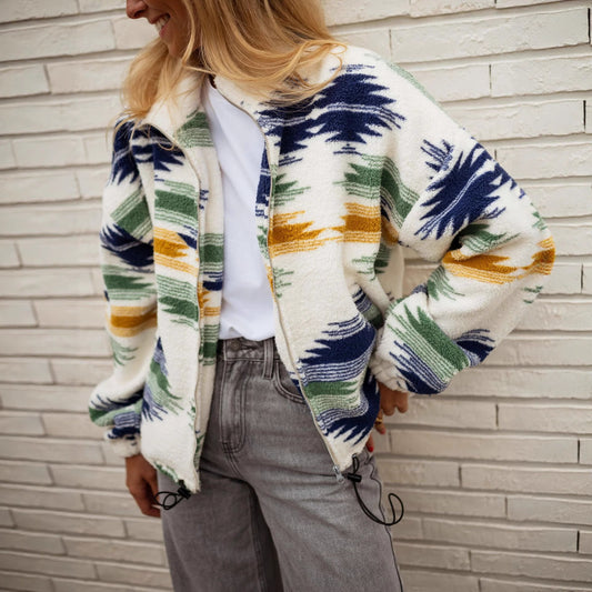 Fashion Printed Plush Coat For Women