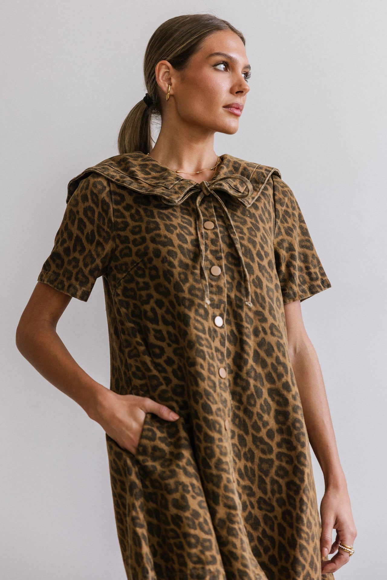 Casual Leopard-Print Slimming Denim Dress