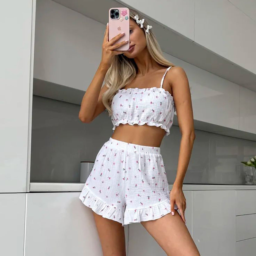 Loving-heart-printed Cotton Silk Breathable And Comfortable Camisole-style Pure-cotton Loungewear