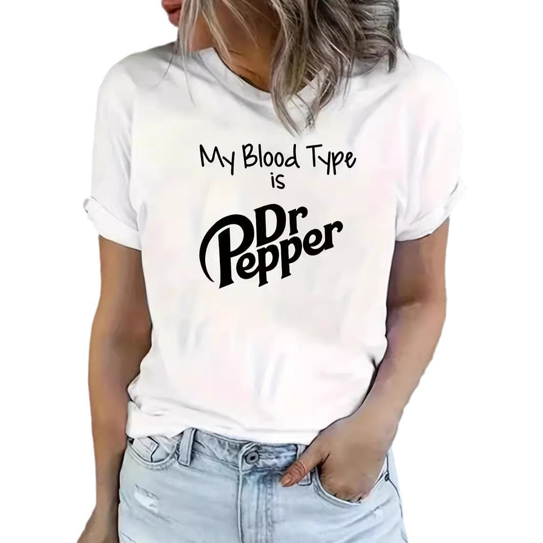 European And American Printed Round Neck T-shirt Spring And Summer Leisure Short Sleeve