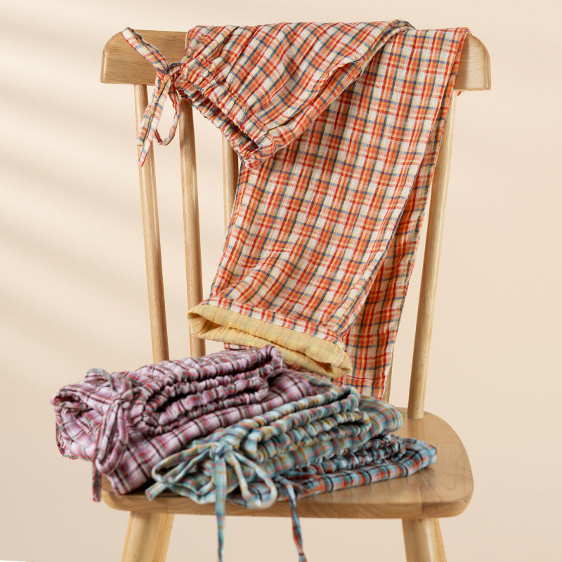 Lightweight Plaid Loungewear Pajama Pantssuitable For Both Home And Outside