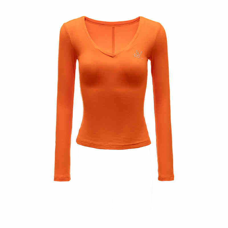 Knitted Rhinestone V-neck Bottoming Shirt Slim Fit Slimming Long Sleeves T-shirt