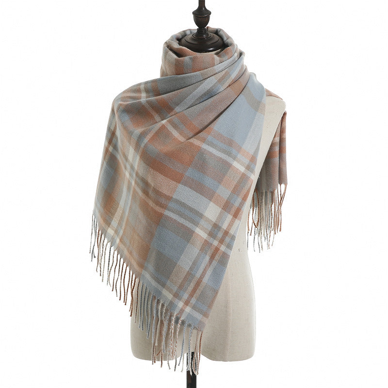 Imitation Cashmere Scarf Plaid Thickened Cold And Warm Tassels