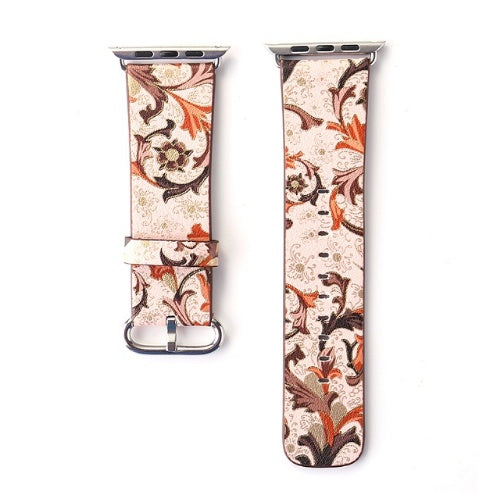 Silk-printed Floral Leather Strap Chinoiserie