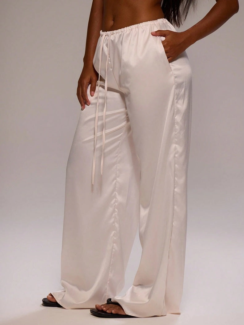 Satin Loose Wide Leg Drawstring Long Pants