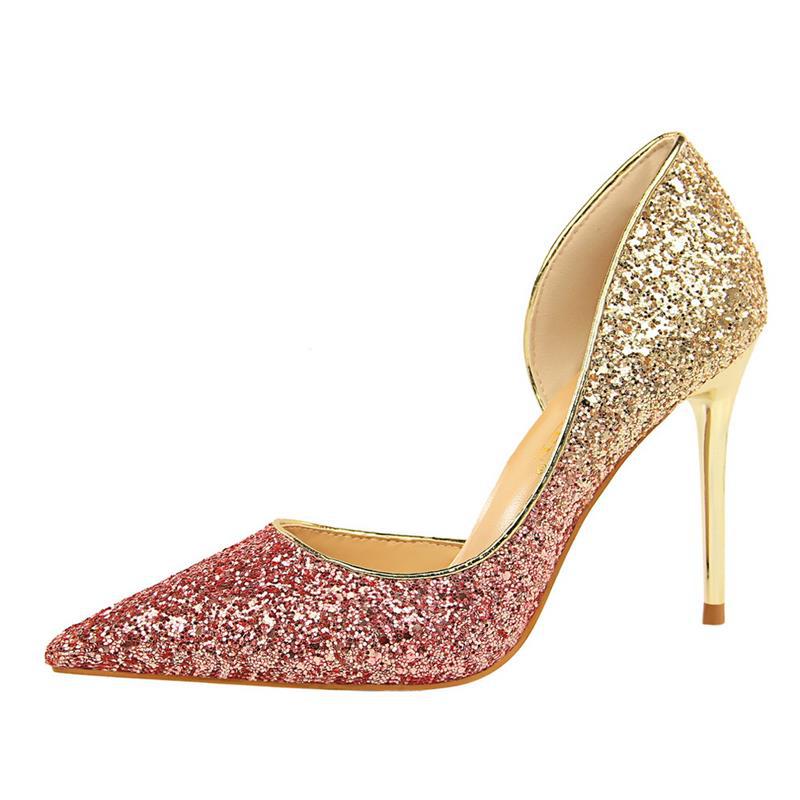 Crystal High Heels Women's Stiletto Heel Gradient Blue Sequined Party Shoes