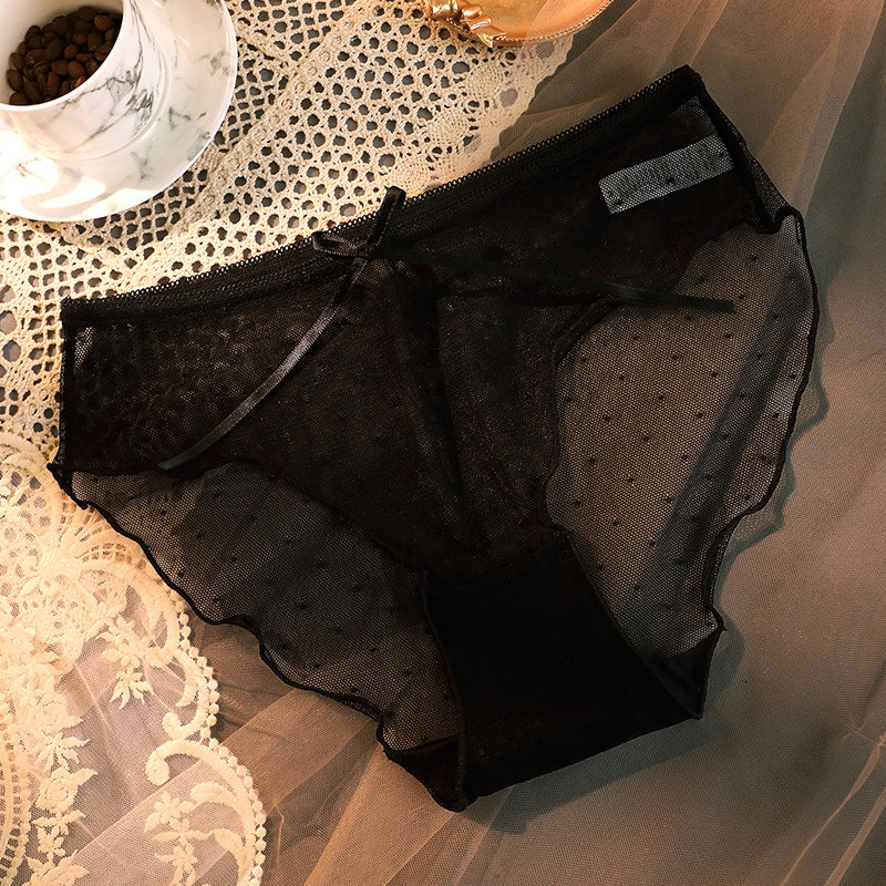 Transparent Underwear Confused Mesh Hot Lace Bow Ruffled Classic Briefs