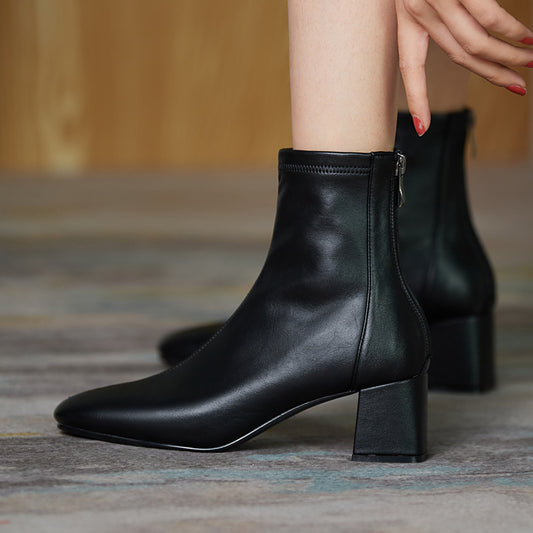 Large And Small Size Slim Rectangular Head Thick High Heel Commuter All-match Elastic