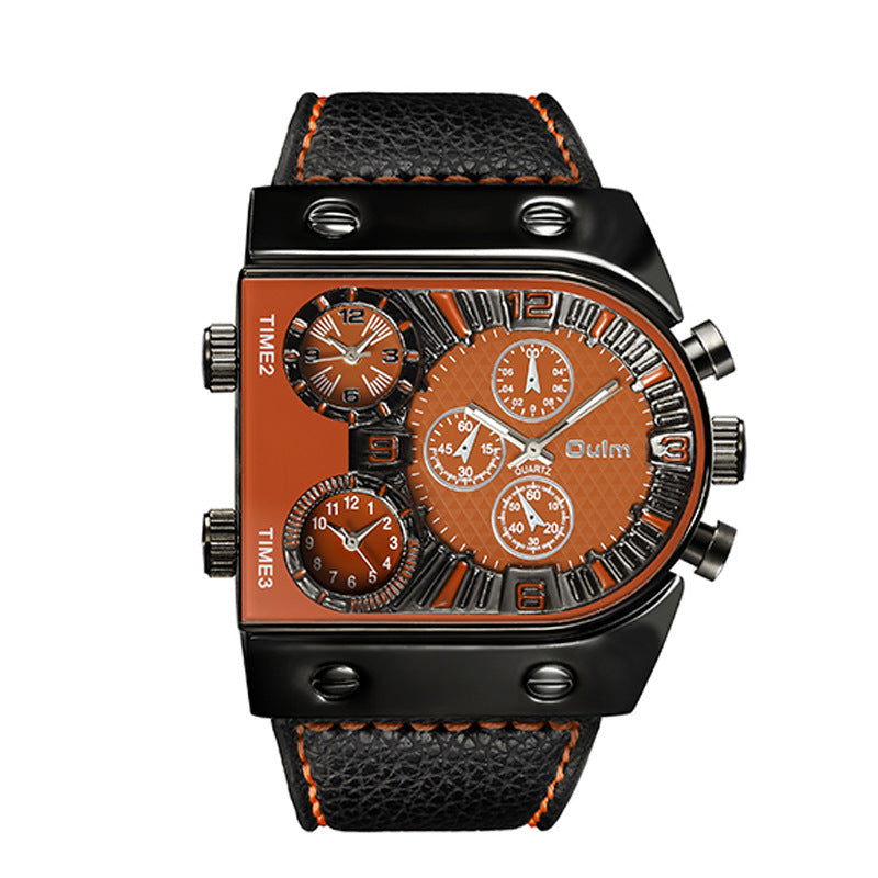 Large dial multi-time zone men's watch quartz watch