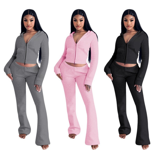Fashion Elegant Hooded Double Open Two-piece Set