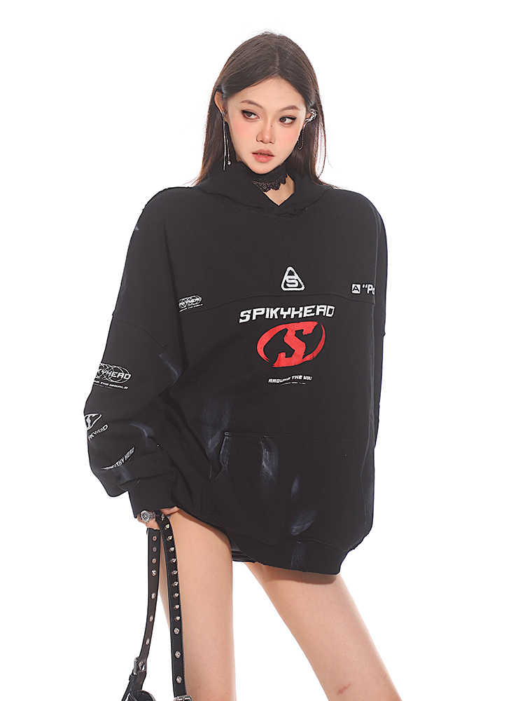 Letter Print Loose Casual Hooded Sweater