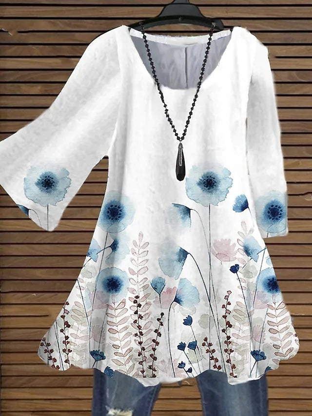 Multi-color Floral Print Cool V-neck Women's Blouse