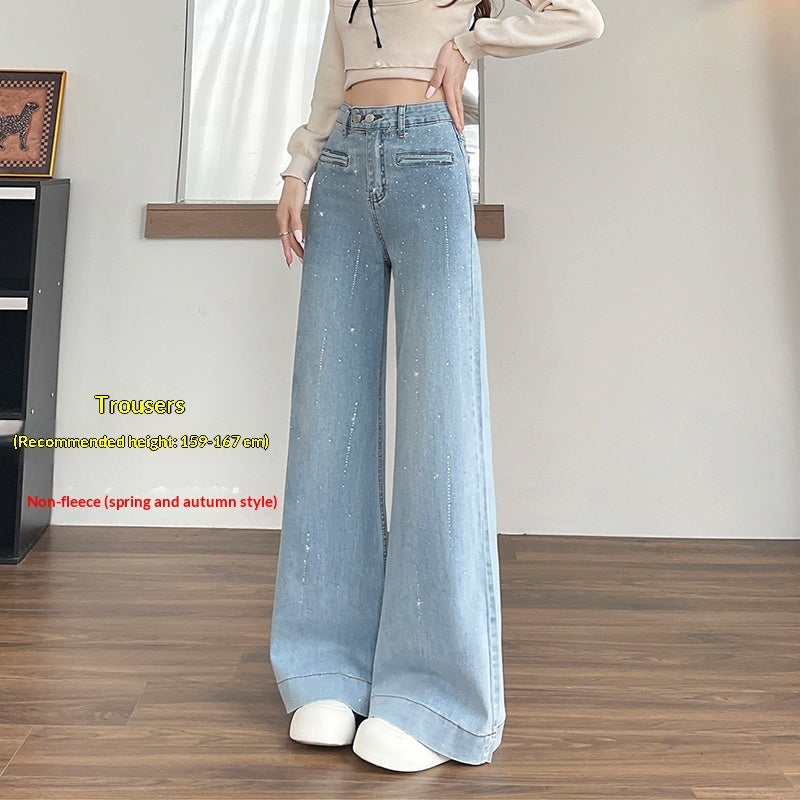 Hot-stone Embellished High-waisted Slimming Wide-leg Jeans