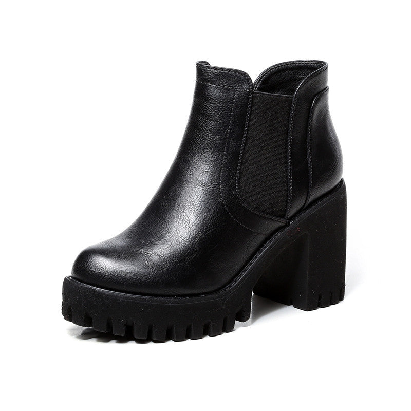 British All-match Leather Shoes Thick Heel Women's Casual High Heels