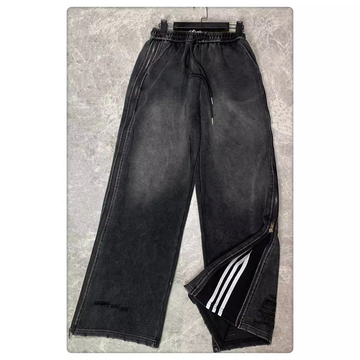 Design Sense Side Zipper Two-way Three Bars Mop Wide Leg Pants