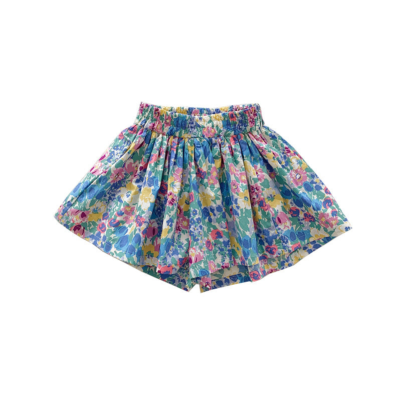 Børneblomstershorts knopskørtbukser moderigtige