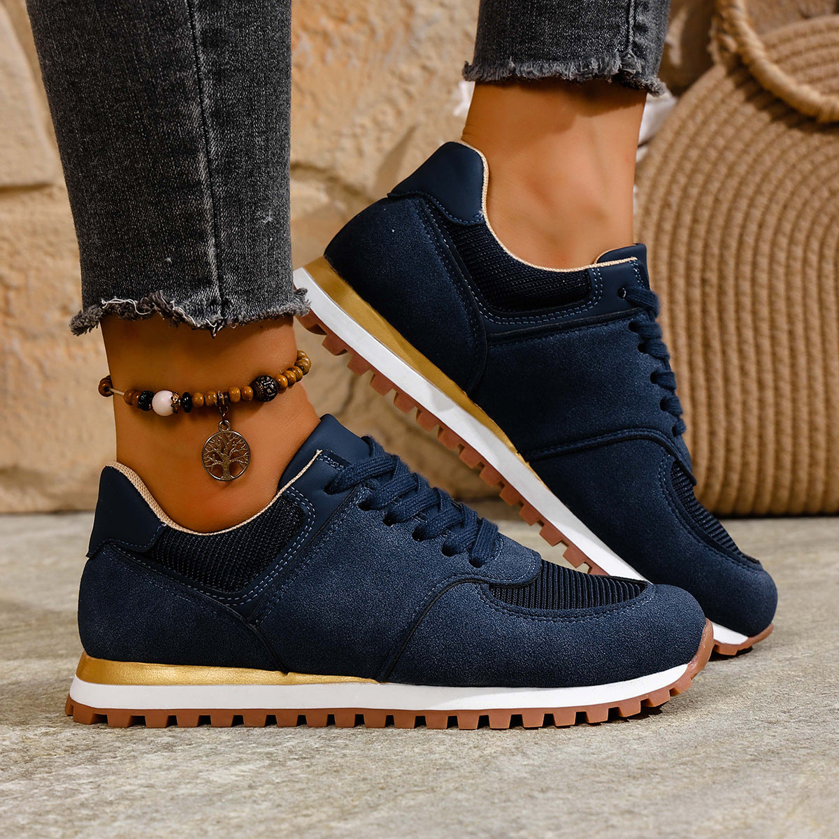 Women's Canvas Round Toe Shallow Mouth Lace-up Casual Shoes