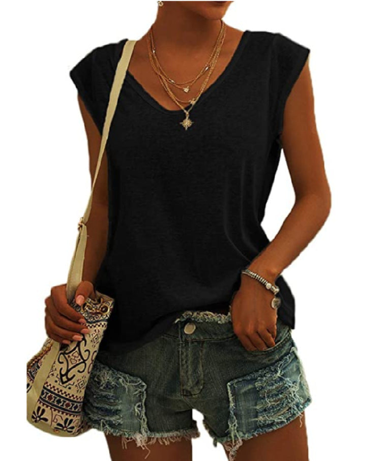 European And American Women's Simple V-neck Loose T-shirt