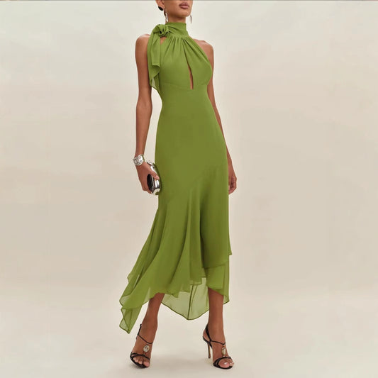 Small-design Ruffled Dress Figure-flattering Long For Women