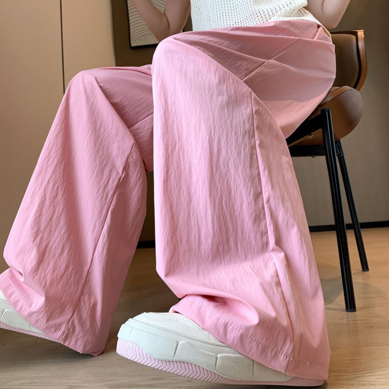 High Waist Drooping Straight Pleated Cotton And Linen Casual Pants