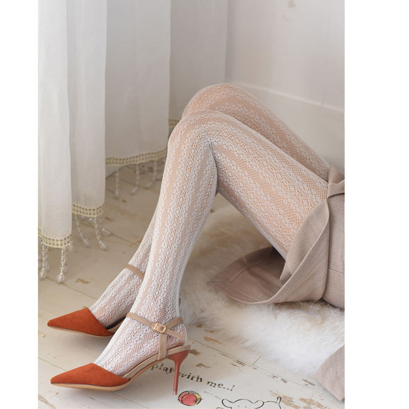 Japanese Lolita Retro Flower Cane White Silk Socks