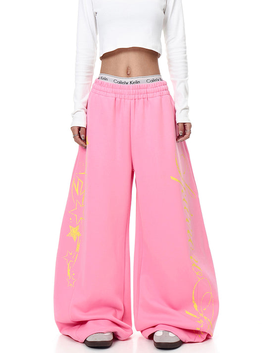Letter Printed Machete Sweatpants Women's Sports Loose Wide-leg Pants