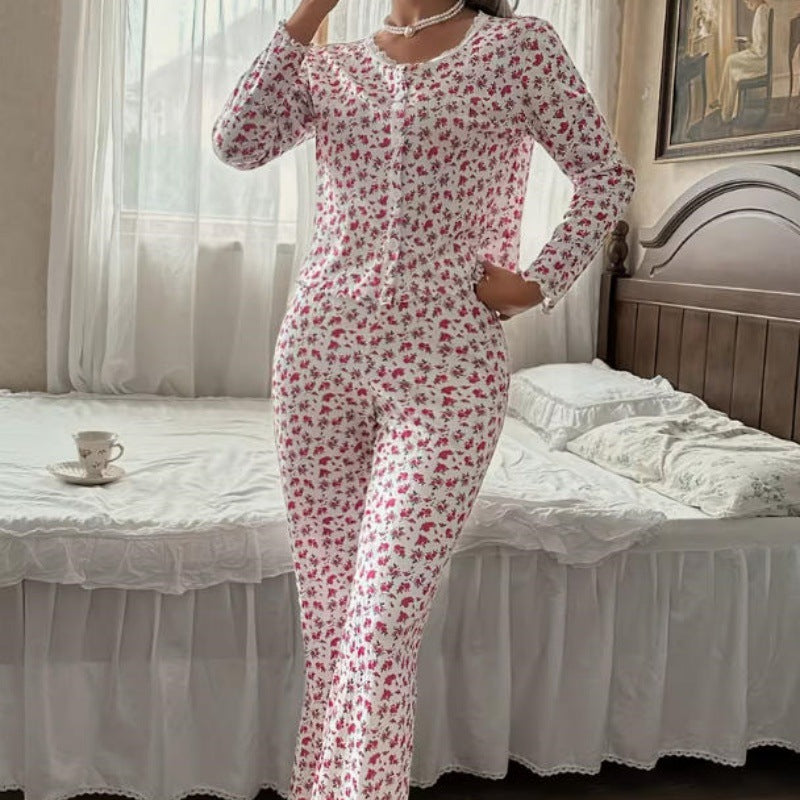 Loungewear-sæt i to dele med blondeprint til kvinder
