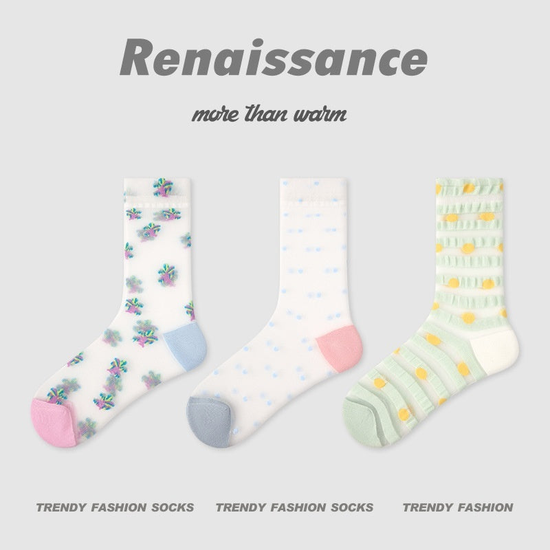 Breathable Thin Colorful Mesh Mid-calf Socks