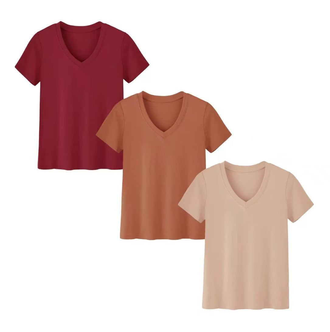 Summer New Solid Color Women's Short Sleeve Loose Split Top