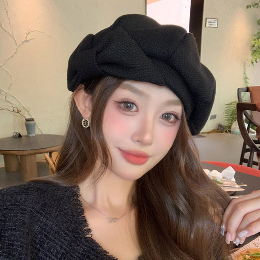 Bowknot Niche Crowd Beret Temperament Makes Face Look Smaller Painter Cap Trendy