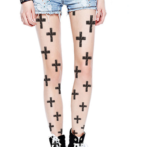 Crack cross 3d print pantyhose thin summer tattoo pantyhose wholesales