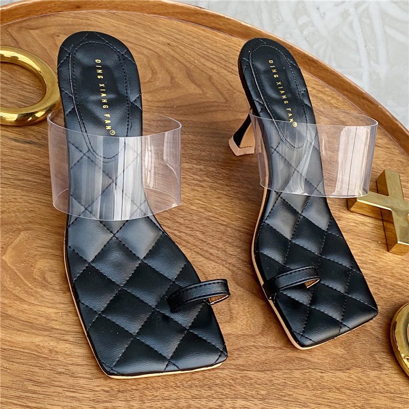 One word high heel stiletto transparent female sandals