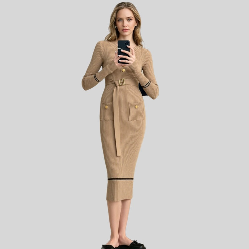 French-style Elegant Figure-flattering Crew-neck Dress