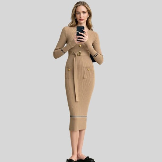 French-style Elegant Figure-flattering Crew-neck Dress