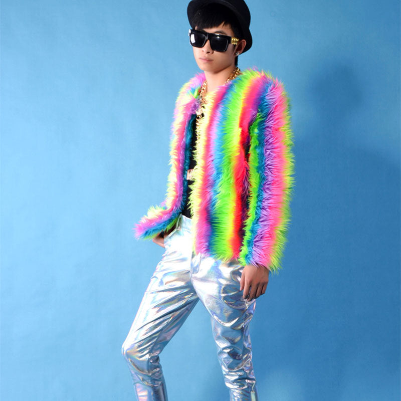Coat colored loose fox fur long sleeve coat