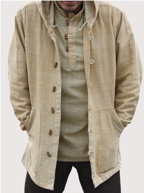 Retro hooded long sleeve solid color casual jacket