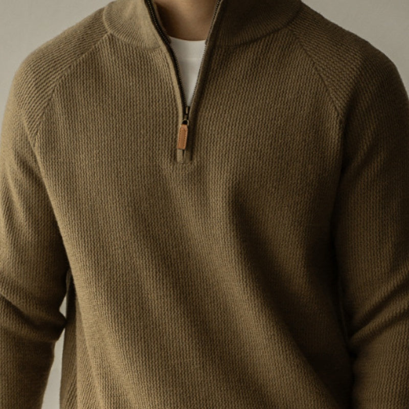 Machine Washable Wool Men's Warm Half Turtleneck Zipper Sweater