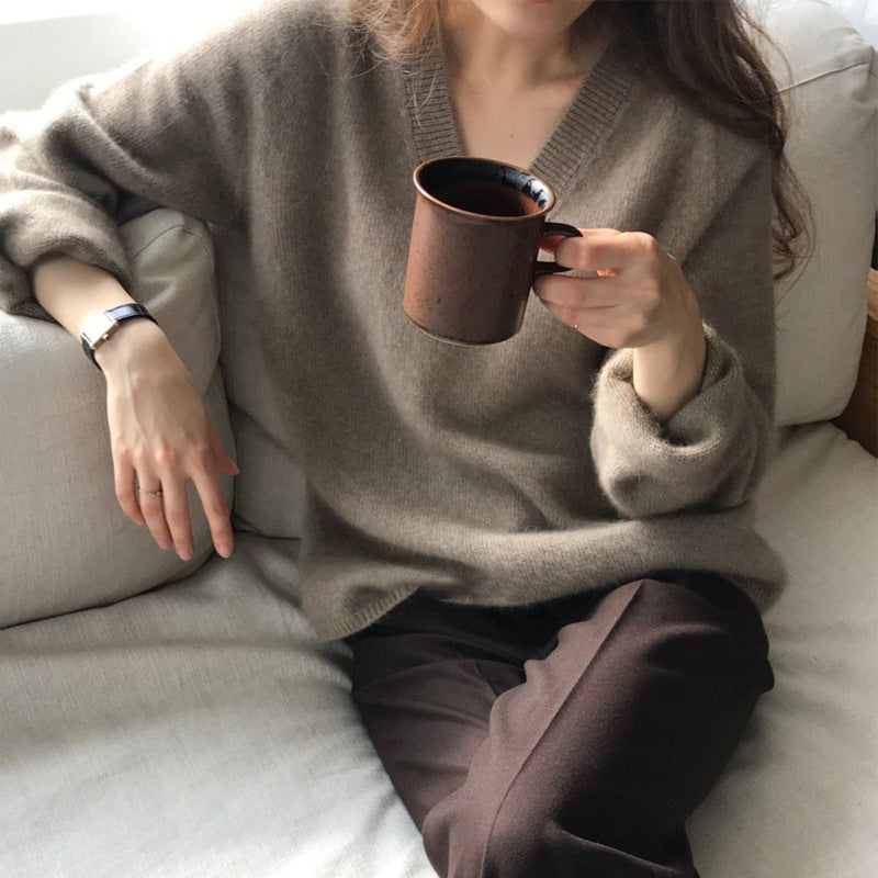 Women's Knitting Shirt V-neck Sweater Gentle Japanese Style