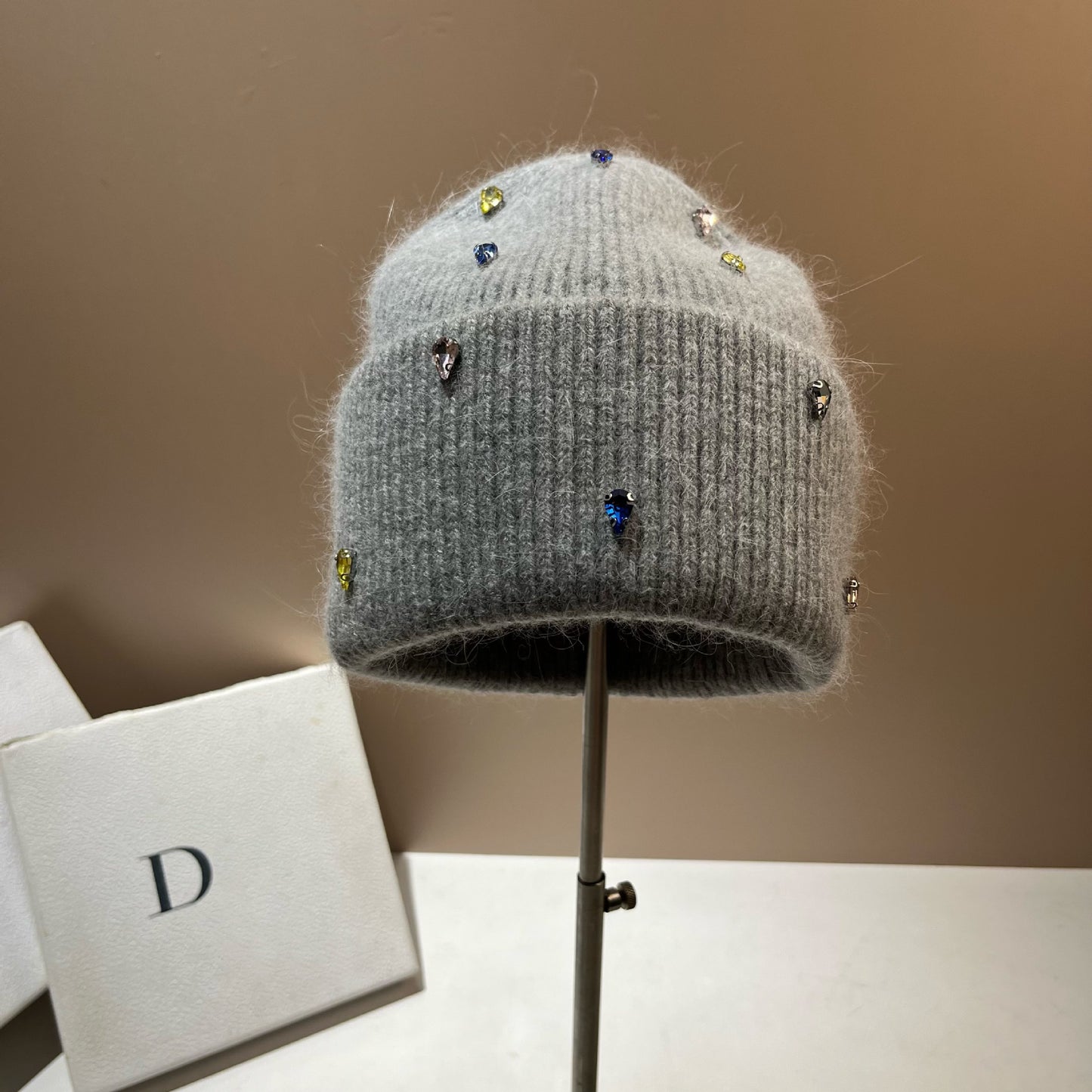 Color Diamond Light Luxury Winter Rabbit Hair Knitted Hat Personality Colorful
