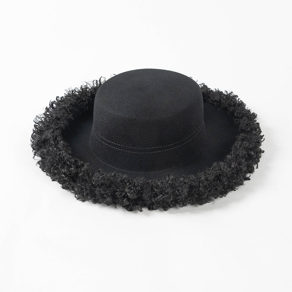 Efterår Vinter Mode Fritid Cirkel Krøllet Kant Flad Top Uld Tophat