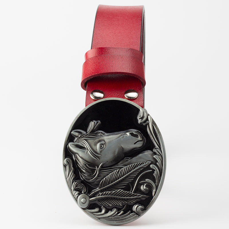 Leather horse buckle belt